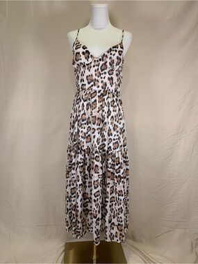 Blue Life Leopard Print Open Back Tiered Maxi Dress Size S